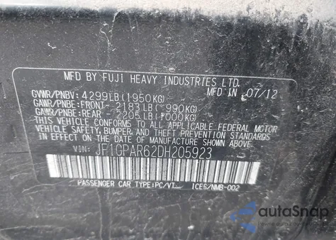 2013 Subaru Impreza 2.0I Sport Limited z USA, uszkodzony, nr VIN JF1GPAR62DH205923